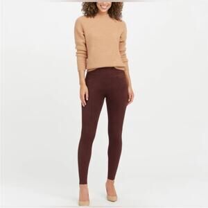Spanx Burgundy Wine Terracotta Faux Suede Leggings Pants High Rise Size Medium